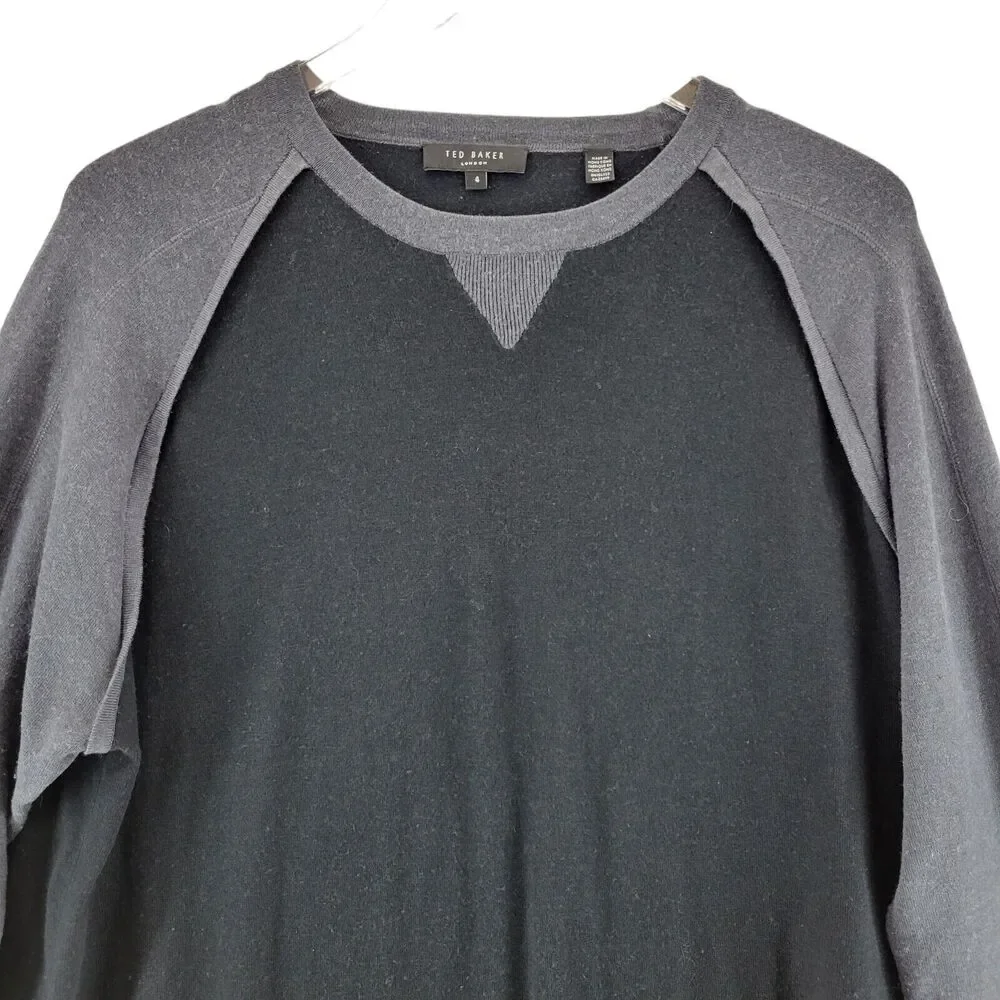 Ted Baker London Mens Sweater‎ Size 4 Large Black Gray Colorblock Silk Wool